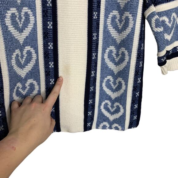 Vintage Heart Knit Striped Mock Neck Sweater Large - Picture 4 of 9